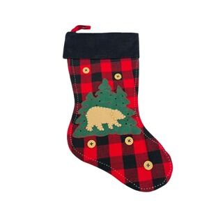 Walmart Christmas Stocking Buffalo Plaid Bear Tree Cabin Lodge Holiday Decor